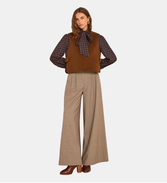 Pantalon Beige Large En Viscose Mélangée Lily - Maison 123 - Beige