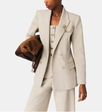Veste de tailleur avec broche - Maje - Beige