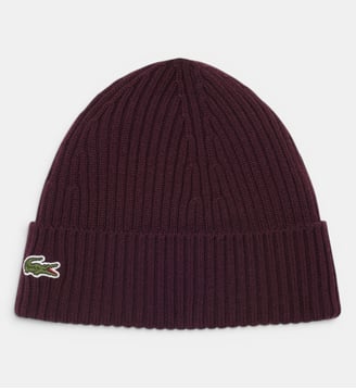 Bonnet en laine peignée côtelée - Lacoste - Marron oxalis