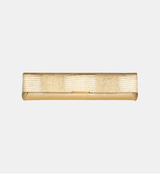 Sac Long Clutch en cuir texturé métallisé - Balmain - Doré