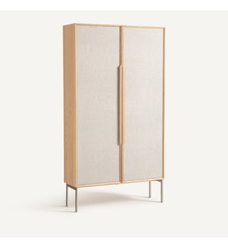 Bureau armoire plaqué chêne tissu texturé - AM.PM - Beige ficelle et chêne