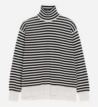 Pull marinière col roulé unisexe en laine et soie - AMI Paris - Ivoire et noir