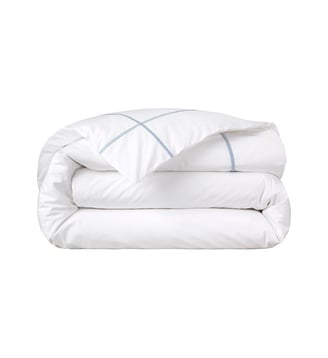 Housse de couette en percale de coton bleu, Athéna Yves Delorme