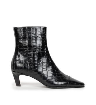 Bottines à Talons Jeanne Cuir Embossé Croco - Bobbies - Noir féroce
