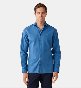 Chemise Coupe Ajustée En Denim Indigo Délavage Moyen - Hackett London - Bleu