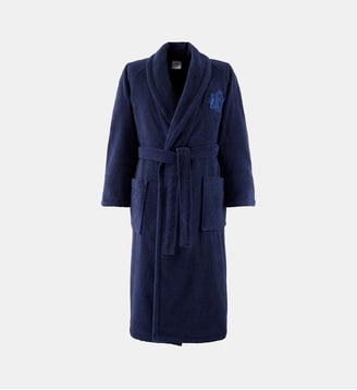 Peignoir de bain long en coton modal - Yves Delorme - Marine