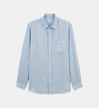 Chemise manches longues unie en lin - Serge Blanco - Bleu ciel