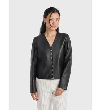 cardigan V en cuir noir Agnès b.