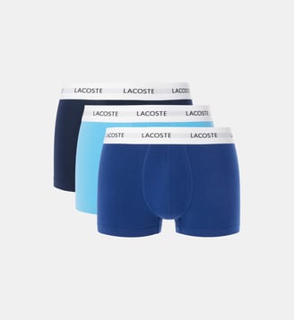 Lot de 3 boxers signature en coton stretch - Lacoste - Bleu clair et bleu foncé