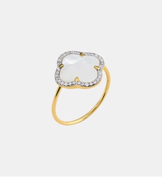 Bague, nacre blanche, diamants, or jaune Morganne Bello