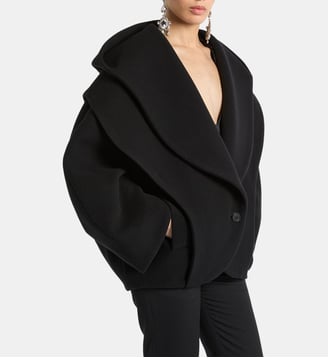 Caban oversize à capuche en laine - Balmain - Noir