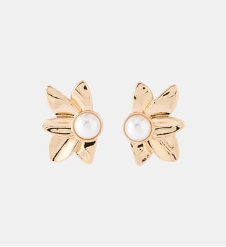 Boucles d'oreilles demi fleurs avec perle - Balaboosté - Doré
