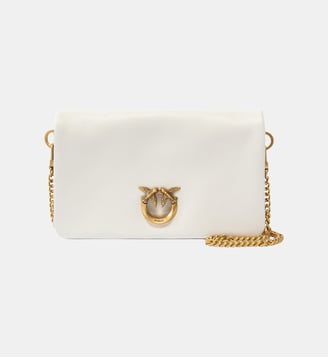 Petite pochette à bandoulière love bag click soft horizontal mini en cuir - Pinko - Blanc nembo doré antique