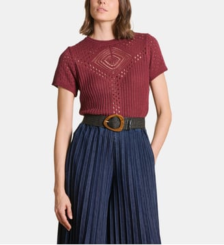 Pull en maille crochet ajourée - La Fée Maraboutée - Mahogany