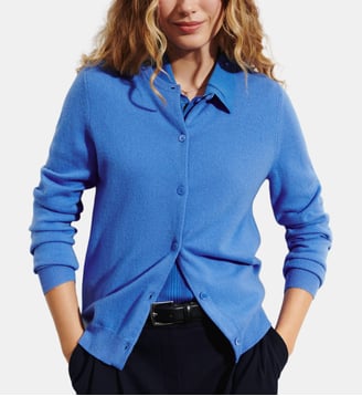 Cardigan droit en cachemire 2 fils - Bompard - Bleu althea