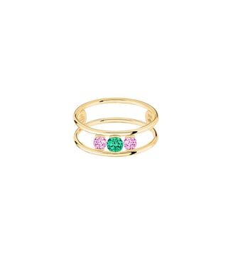 Bague HULA HOOP Trilogie - Émeraude et saphirs roses, poids total 0,40ct approx.  - Or jaune 750‰ - La Brune & La Blonde - Or jaune