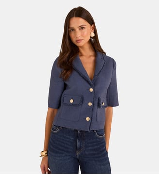 Veste De Tailleur Tweed En Coton Mélangé Valence - Maison 123 - Bleu denim