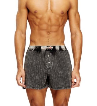 Boxer longs en coton avec effet denim à rayures fines - Diesel - Gris
