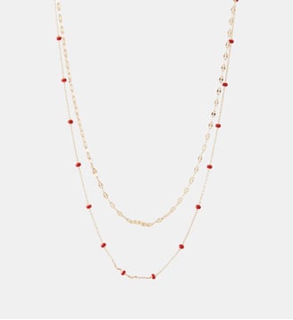Collier 2 rangs chaînes fines et perles rouges - Balaboosté - Rouge