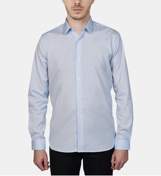 Chemise ciel petit col en twill uni coupe cintrée - Atelier Privé - Bleu ciel