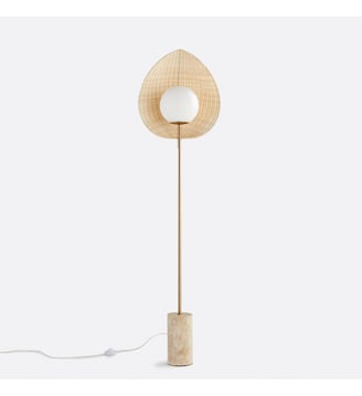 Lampadaire opaline, rotin et travertin - La Redoute Interieurs - Naturel