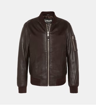 Bomber MA-1 noir, cuir d'agneau - Schott - Marron