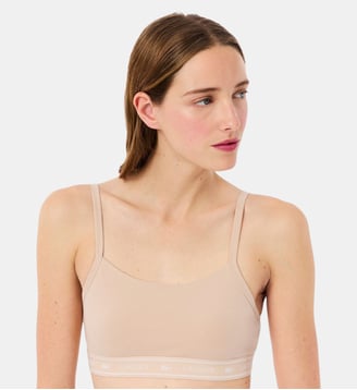 Brassière coton stretch bande siglée - Lacoste - Beige