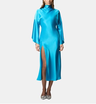 Robe longue fluide en satin - Pinko - Bleu danube