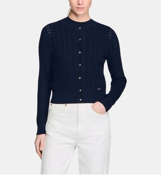 Cardigan court en maille texturée - Sandro - Marine