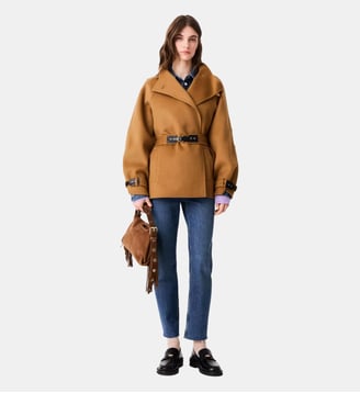 Manteau mi-long ceinturé en laine - Maje - Camel