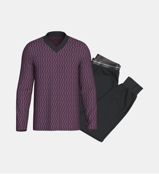 Ensemble pyjama long à motif - Impetus - Noir et bordeaux