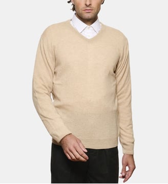 Pull col V beige en cachemire - Atelier Privé - Beige