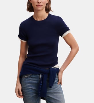 T-shirt slim en maille coton - Bompard - Bleu marine
