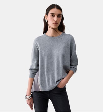 Pull avec inserts en satin - Liu Jo - Gris chine