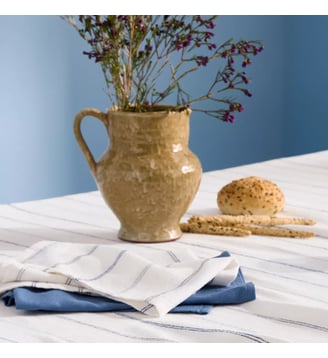 Serviette pur coton lavé motif jacquard bleu blanc Rimini blu - Garnier Thiebaut - Bleu