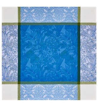 Nappe Escapade Tropicale 100% lin - Le Jacquard Francais - Bleu arctique