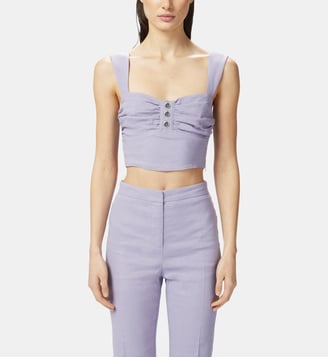 Top court en lin avec boutons - Pinko - Violet