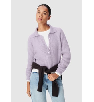 Pull col polo tricot alpaga mélangé - Ikks - Violet clair