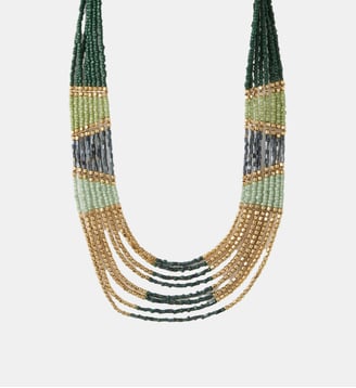 Collier plastron perles de rocailles vert et doré - Balaboosté - Vert