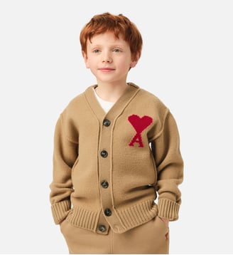 Cardigan en laine Ami de Coeur - AMI Paris - Camel et rouge
