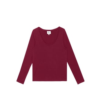 T-shirt manches longues col rond uni TAVY - La Petite Etoile - Bordeaux