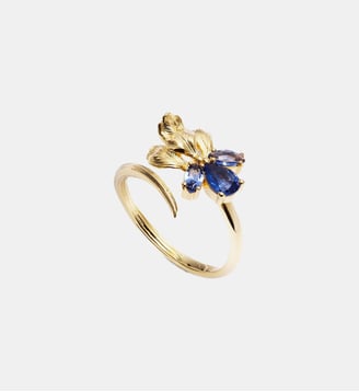 Bague ajustable dorée iris et pierres bleues - Les Néréides - Bleu
