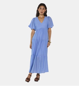 Robe Fluide À Manches Courtes Camille - Maison 123 - Bleu chambray