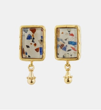 Boucles d'oreilles tiges terrazzo et perle dorée - Les Néréides - Multicolore