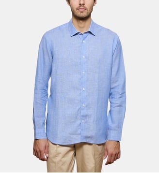 Chemise en lin bleu coupe cintrée - Atelier Privé - Bleu