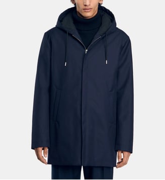 Manteau droit à capuche - Sandro - Marine