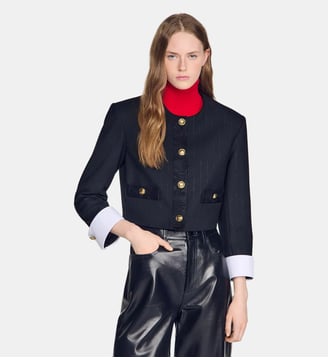 Veste courte en laine à rayures - Sandro - Noir