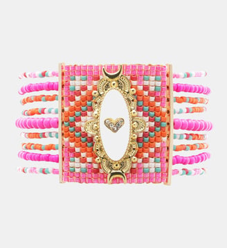 Bracelet perles régalbles avec cabochon central cœur KALUMEY - Hipanema - Rose