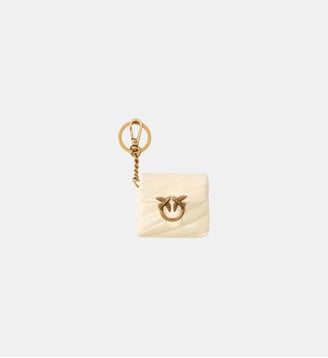 étui pour airpods love bag puff en cuir brillant - Pinko - Jaune vanille et or antique
