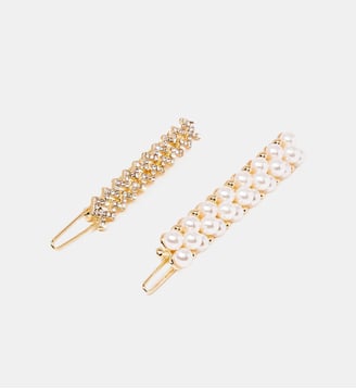 Set de 2 pinces en perles et strass - Balaboosté - Blanc